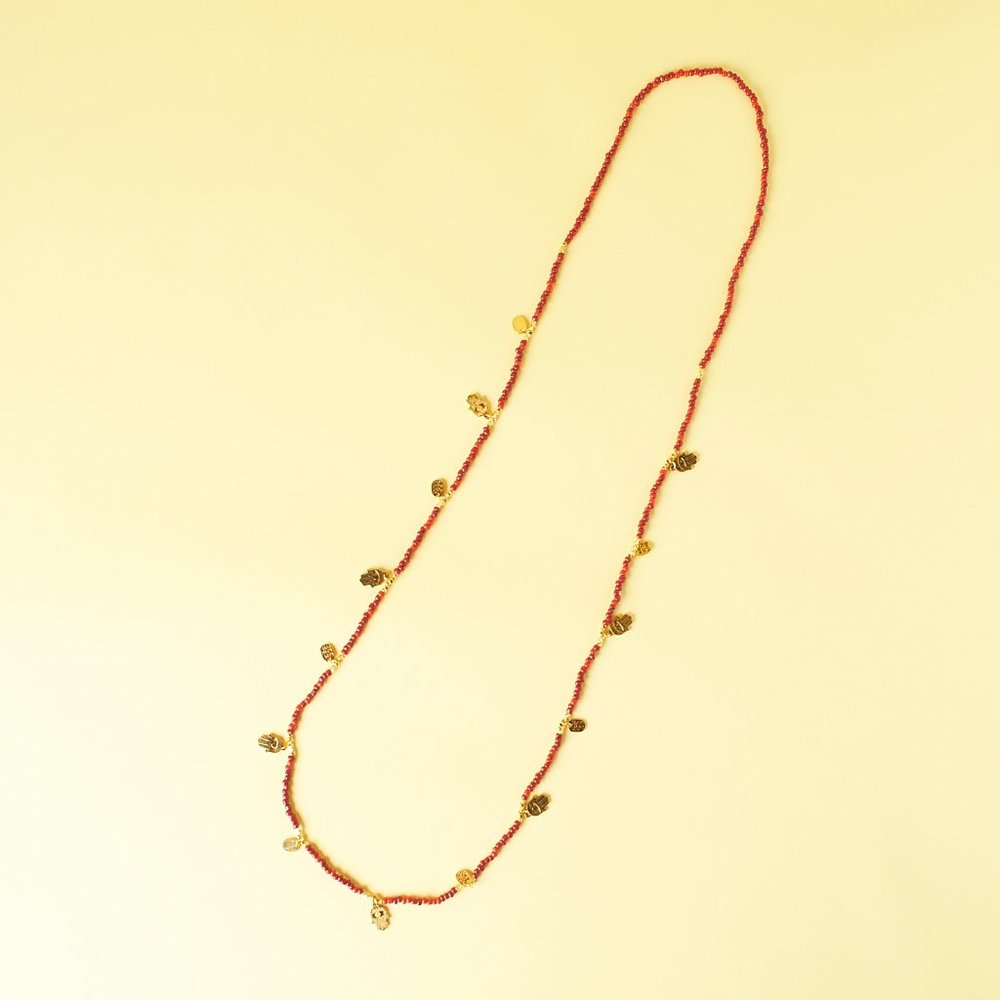 CC Skye Coral Beaded Bali Necklace with Antique Charms